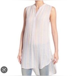 Rails Jules Rainbow Stripe Linen Sleeveless Shirt Dress Tunic Top Size Small